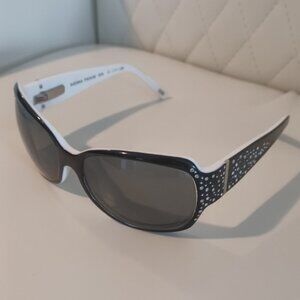Fossil Sienna Prescription Bling Black/White Flex Hinges Wrap Around Sunglasses